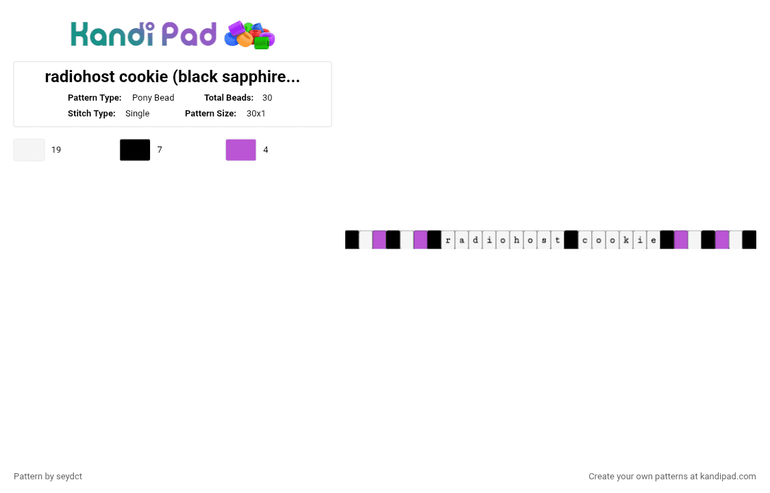 radiohost cookie (black sapphire cookie) - Pony Bead Pattern by seydct on Kandi Pad - white