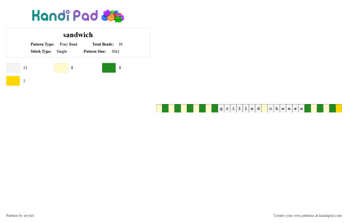 sandwich - Pony Bead Pattern by seydct on Kandi Pad - green, meow, yellow