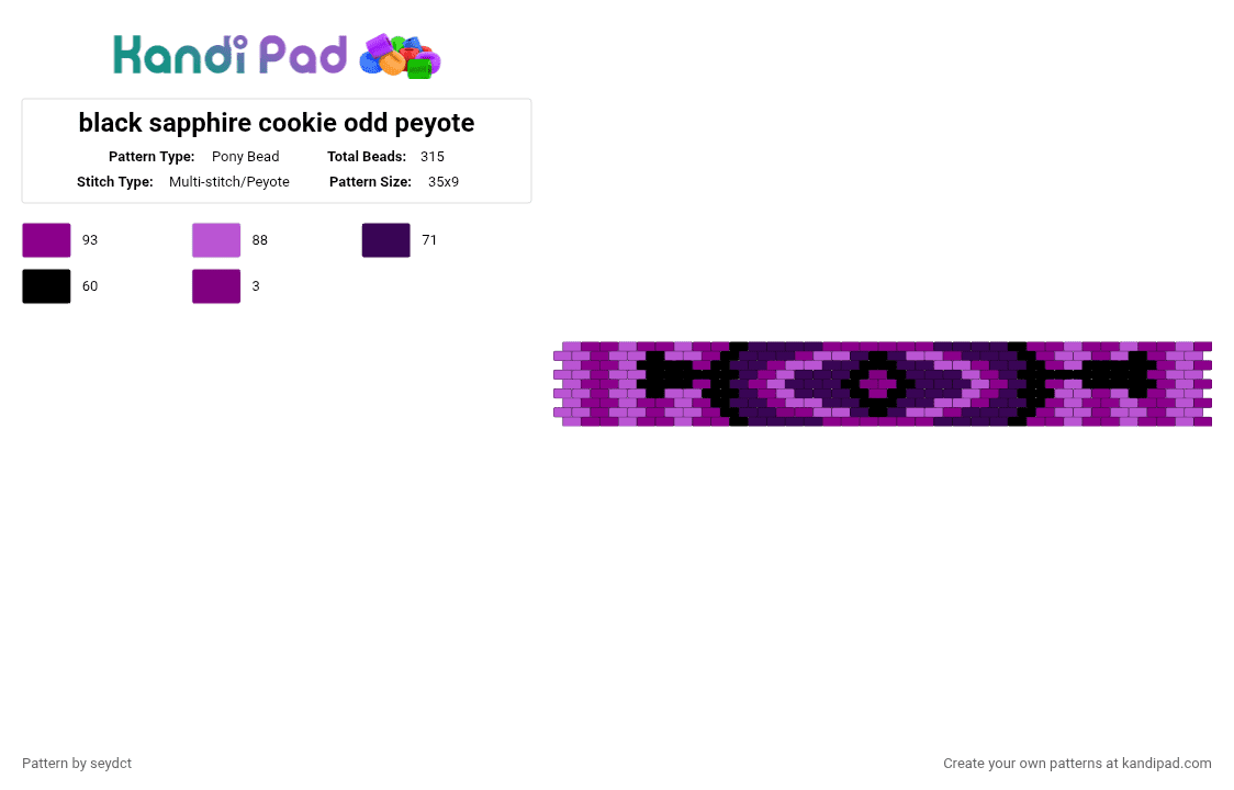 black sapphire cookie odd peyote - Pony Bead Pattern by seydct on Kandi Pad - pink,purple
