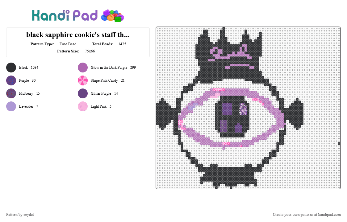 black sapphire cookie\'s staff thingymcdoodle - Fuse Bead Pattern by seydct on Kandi Pad - black,pink