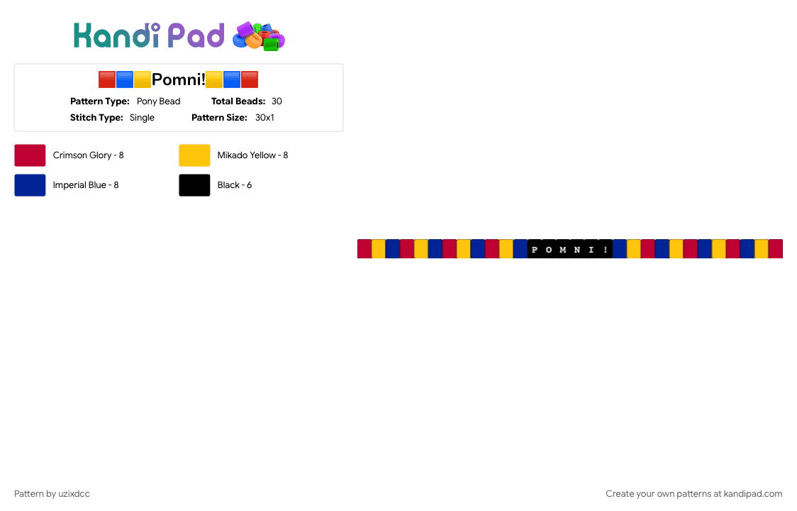 🟥🟦🟨Pomni!🟨🟦🟥 - Pony Bead Pattern by uzixdcc on Kandi Pad - blue, pomni, purple, red, tadc, the amazing digital circus, yellow
