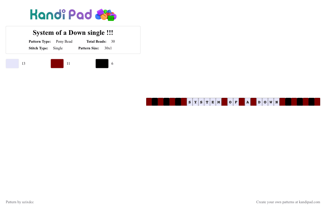 System of a Down single !!! - Pony Bead Pattern by uzixdcc on Kandi Pad - brown,white,soad,red,black,system of a down