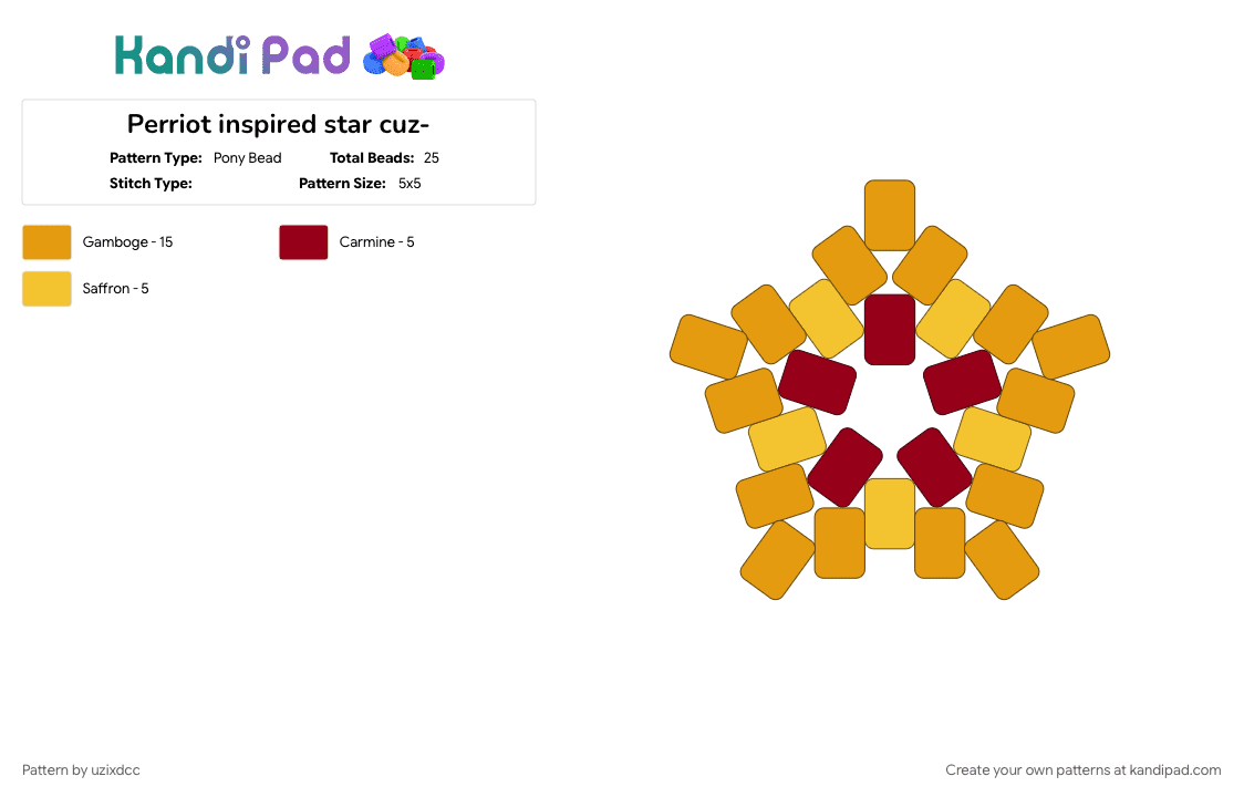 Perriot inspired star cuz- - Pony Bead Pattern by uzixdcc on Kandi Pad - orange, perriot, red, the freak circus, yellow