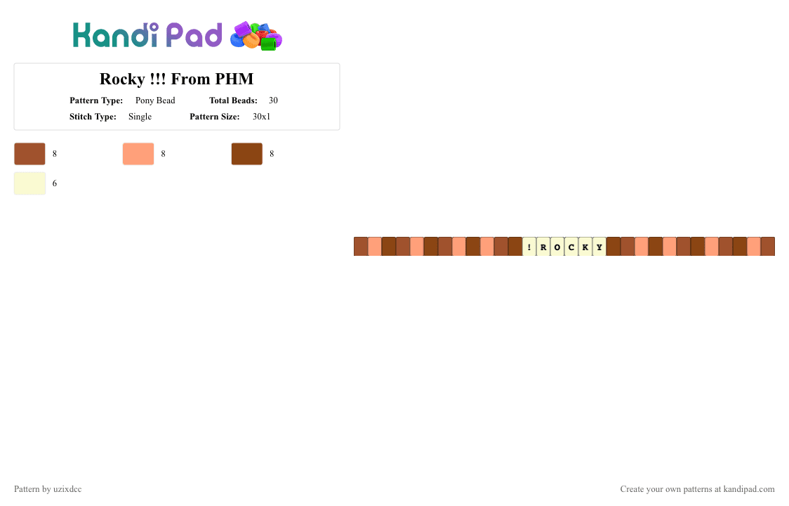 Rocky !!! From PHM - Pony Bead Pattern by uzixdcc on Kandi Pad - orange, phm, red, rocky