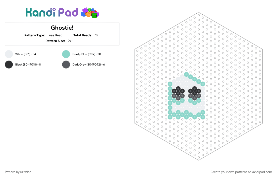 Ghostie! - Fuse Bead Pattern by uzixdcc on Kandi Pad - blue, cotdghosts, ghost, light blue, white
