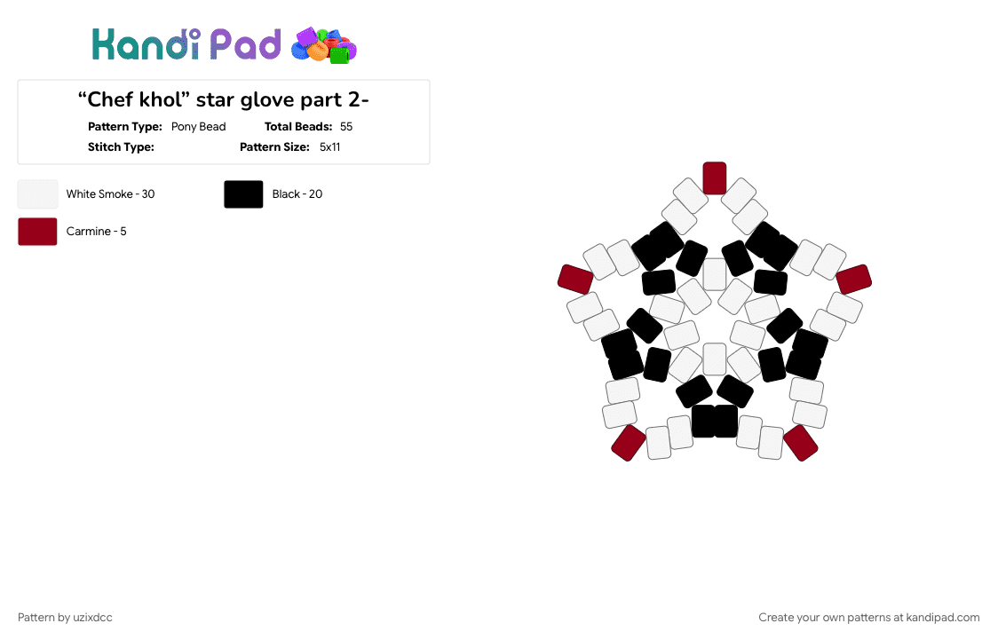“Chef khol” star glove part 2- - Pony Bead Pattern by uzixdcc on Kandi Pad - black, khol, red, white, ymthah