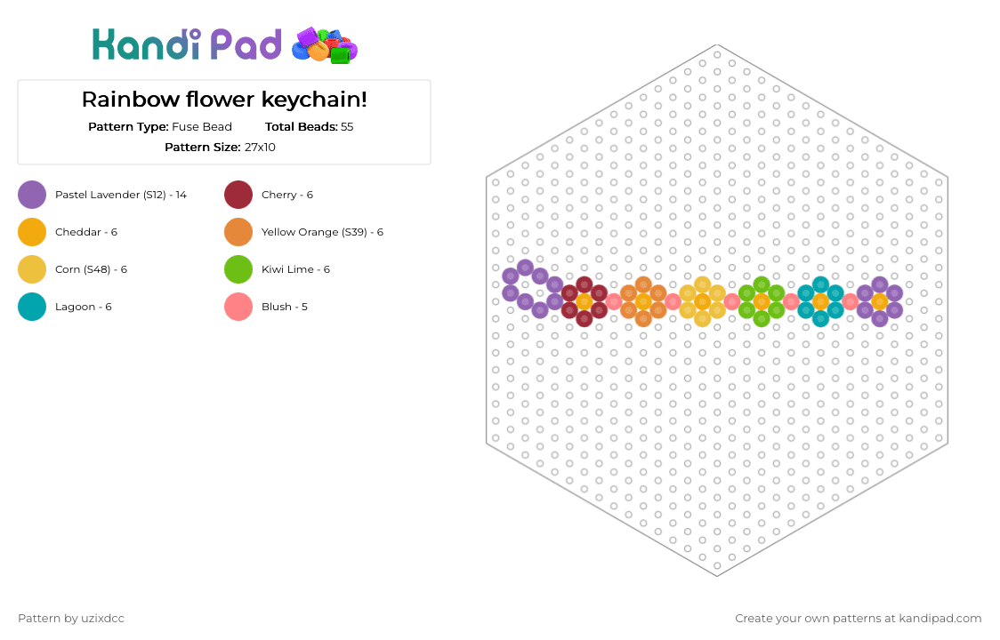 Rainbow flower keychain! - Fuse Bead Pattern by uzixdcc on Kandi Pad - red,orange,pink,rainbow,flower