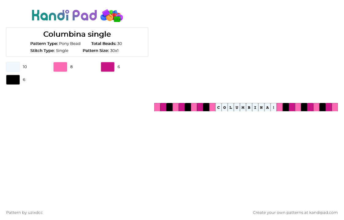 Columbina single - Pony Bead Pattern by uzixdcc on Kandi Pad - pink,white,tfc,columbina