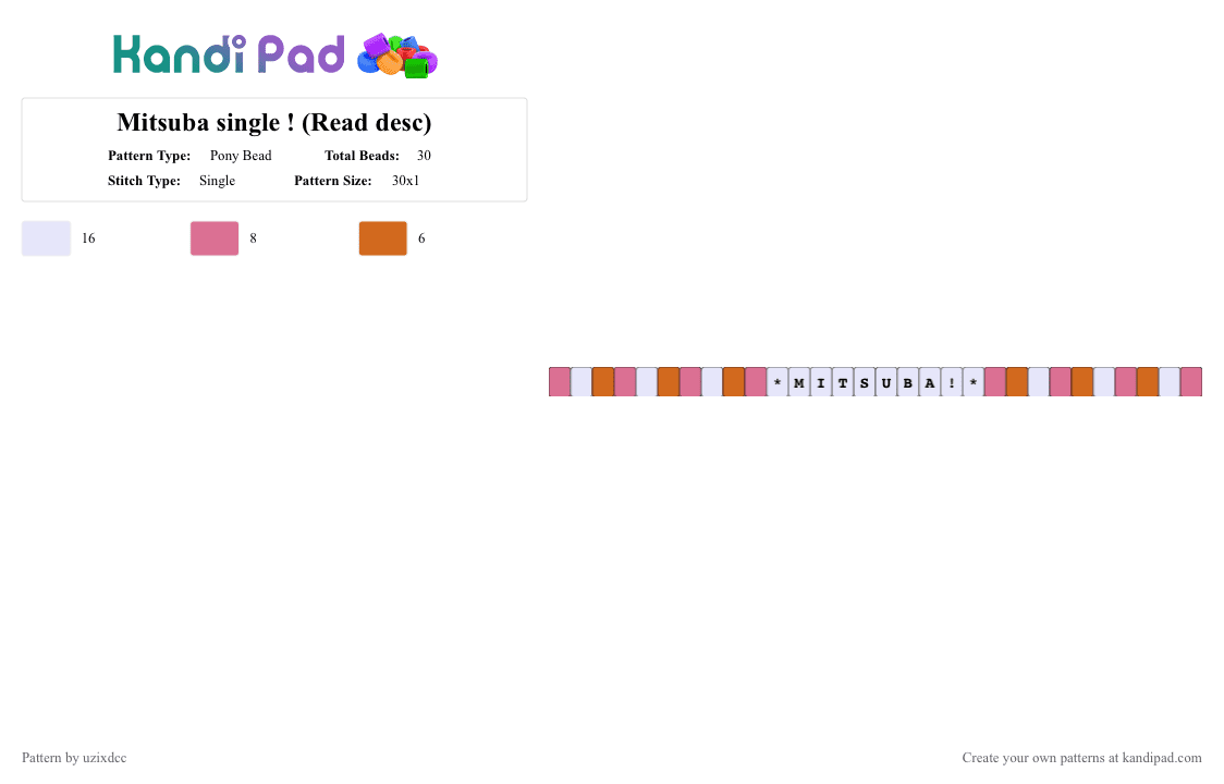 Mitsuba single ! (Read desc) - Pony Bead Pattern by uzixdcc on Kandi Pad - mitsuba, orange, pink, tbhk, white