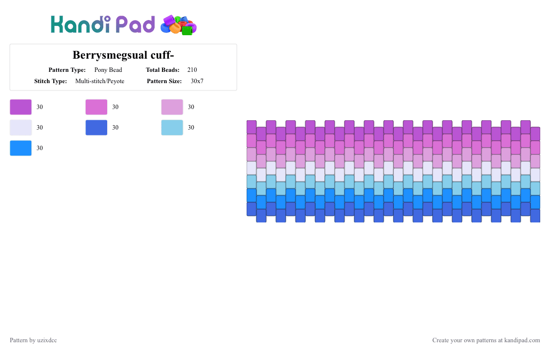Berrysmegsual cuff- - Pony Bead Pattern by uzixdcc on Kandi Pad - baby blue, berry, lavander, light blue, pink, pride