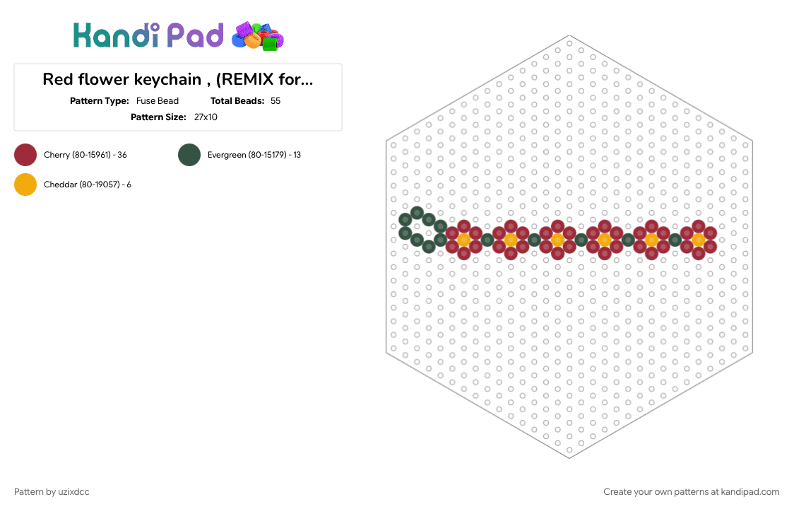 Red flower keychain , (REMIX form myself) - Fuse Bead Pattern by uzixdcc on Kandi Pad - flowers, green, keychain, nature, perler, red, remix, roses