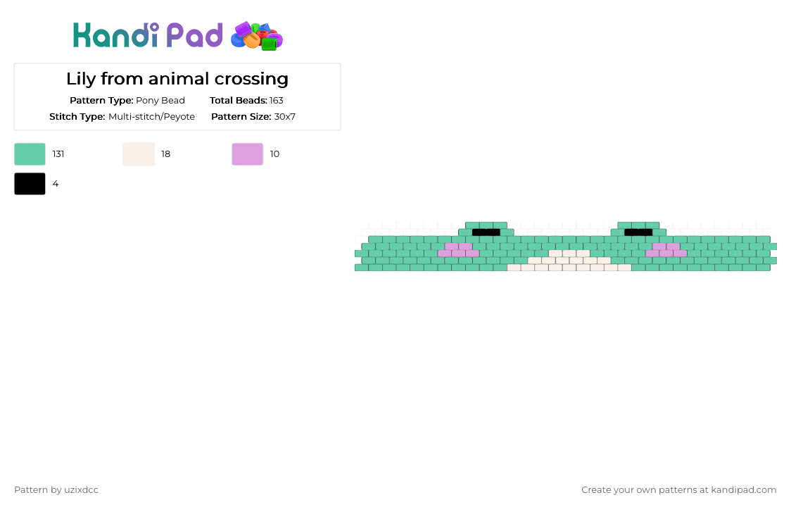 Lily from animal crossing - Pony Bead Pattern by uzixdcc on Kandi Pad - teal,animal crossing,lily,green,pastel