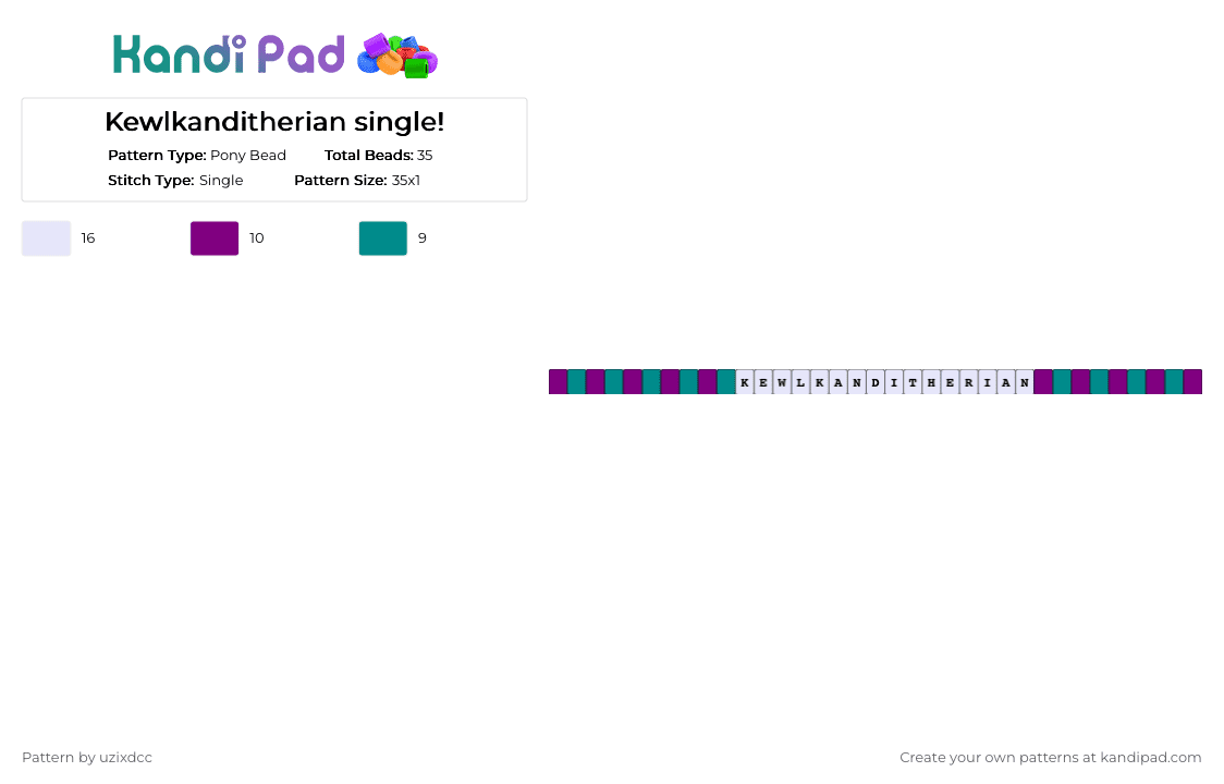 Kewlkanditherian single! - Pony Bead Pattern by uzixdcc on Kandi Pad - celebration, green, pink, purple, teal