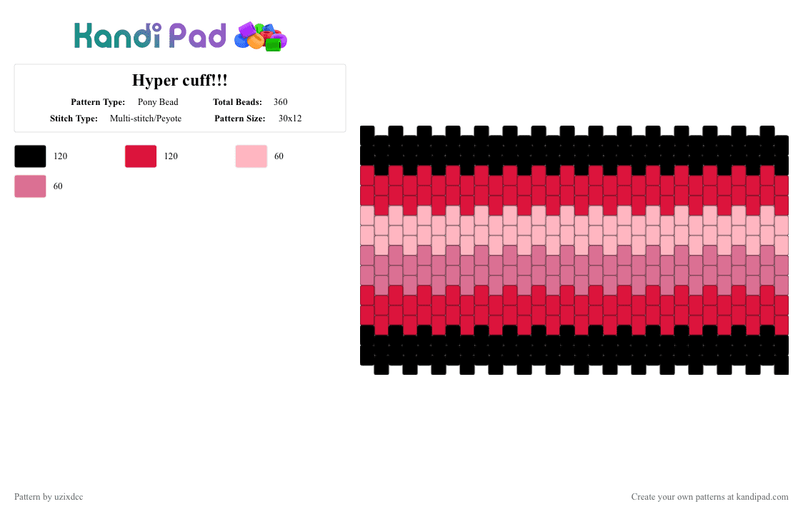 Hyper cuff!!! - Pony Bead Pattern by uzixdcc on Kandi Pad - hypersexual, june, pink, pride, red
