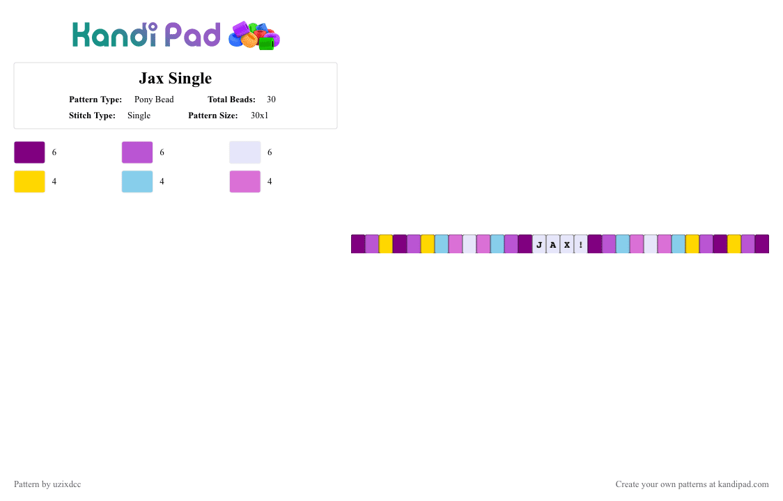 Jax Single - Pony Bead Pattern by uzixdcc on Kandi Pad - pink,jax,episode 9 tadc,tadc,trans,purple