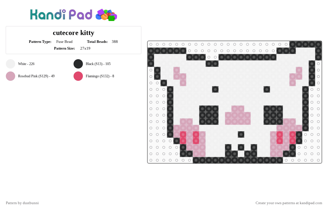 cutecore kitty - Fuse Bead Pattern by dustbunni on Kandi Pad - white,pink