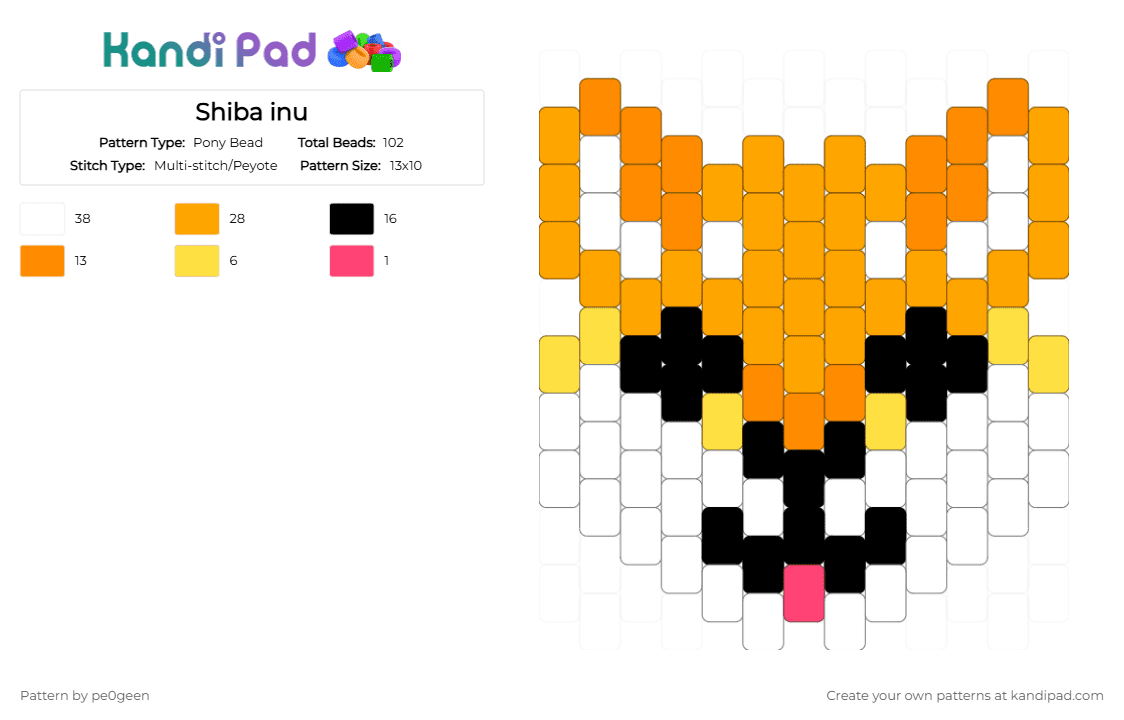 Shiba inu - Pony Bead Pattern by pe0geen on Kandi Pad - orange