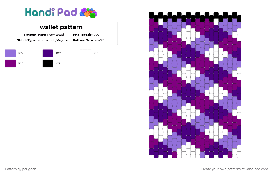 wallet pattern - Pony Bead Pattern by pe0geen on Kandi Pad - pink, purple