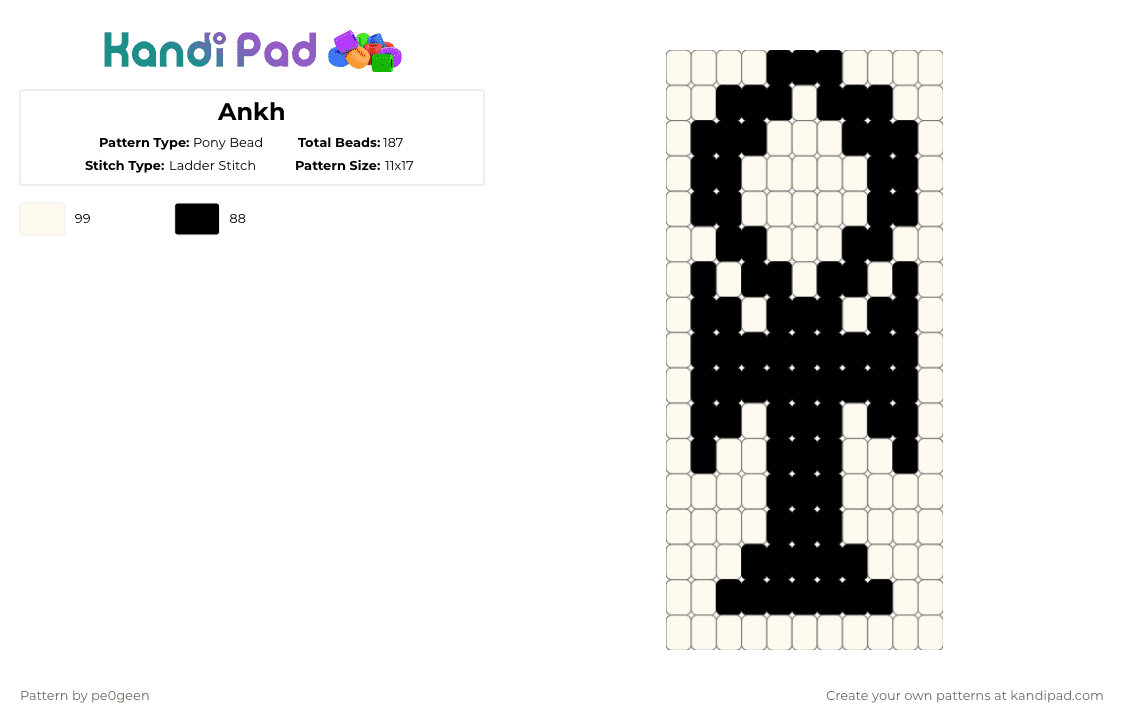 Ankh - Pony Bead Pattern by pe0geen on Kandi Pad - black, white