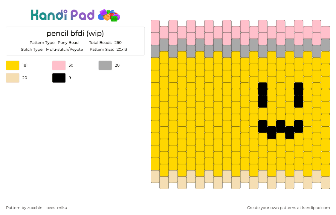 pencil doll bfdi (wip) - Pony Bead Pattern by zucchini_loves_miku on Kandi Pad - yellow