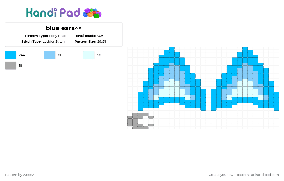 blue ears^^ - Pony Bead Pattern by wrioez on Kandi Pad - blue, ears, light blue, moon
