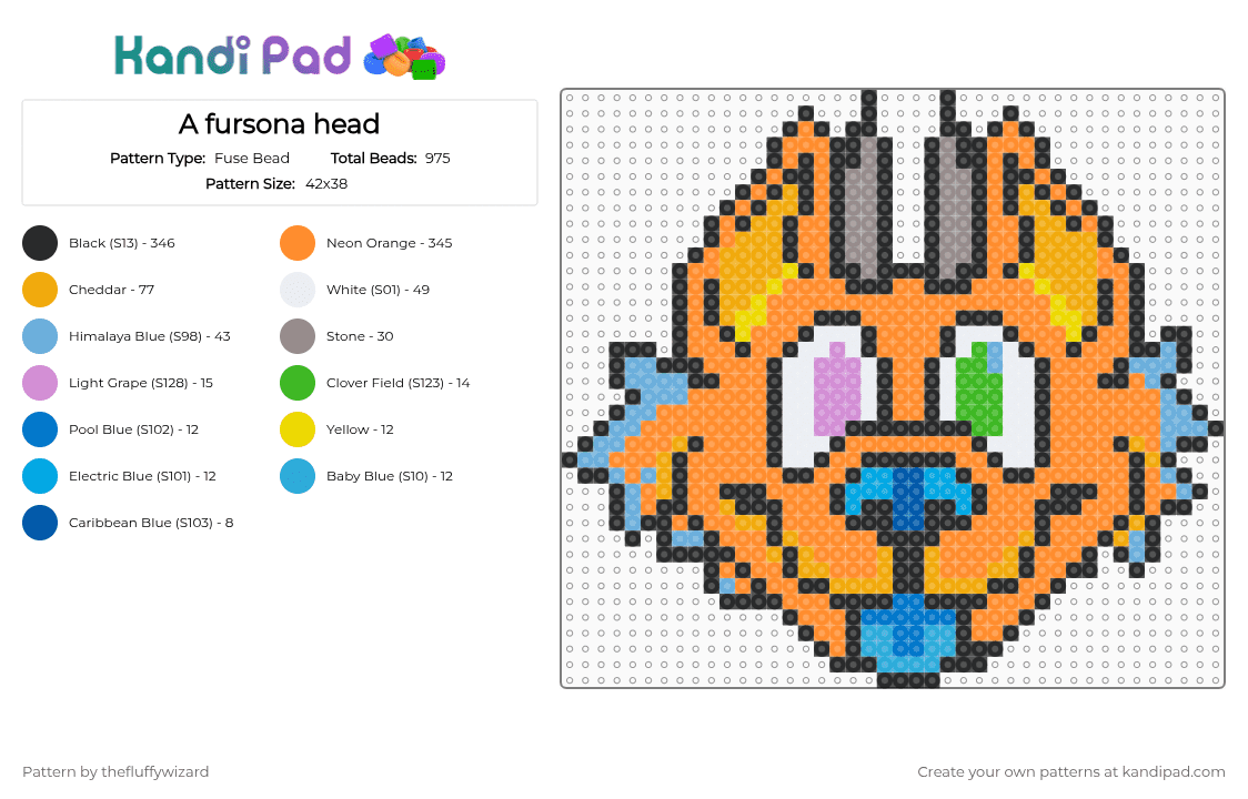 A fursona head - Fuse Bead Pattern by thefluffywizard on Kandi Pad - orange,fursona,furry,head,face