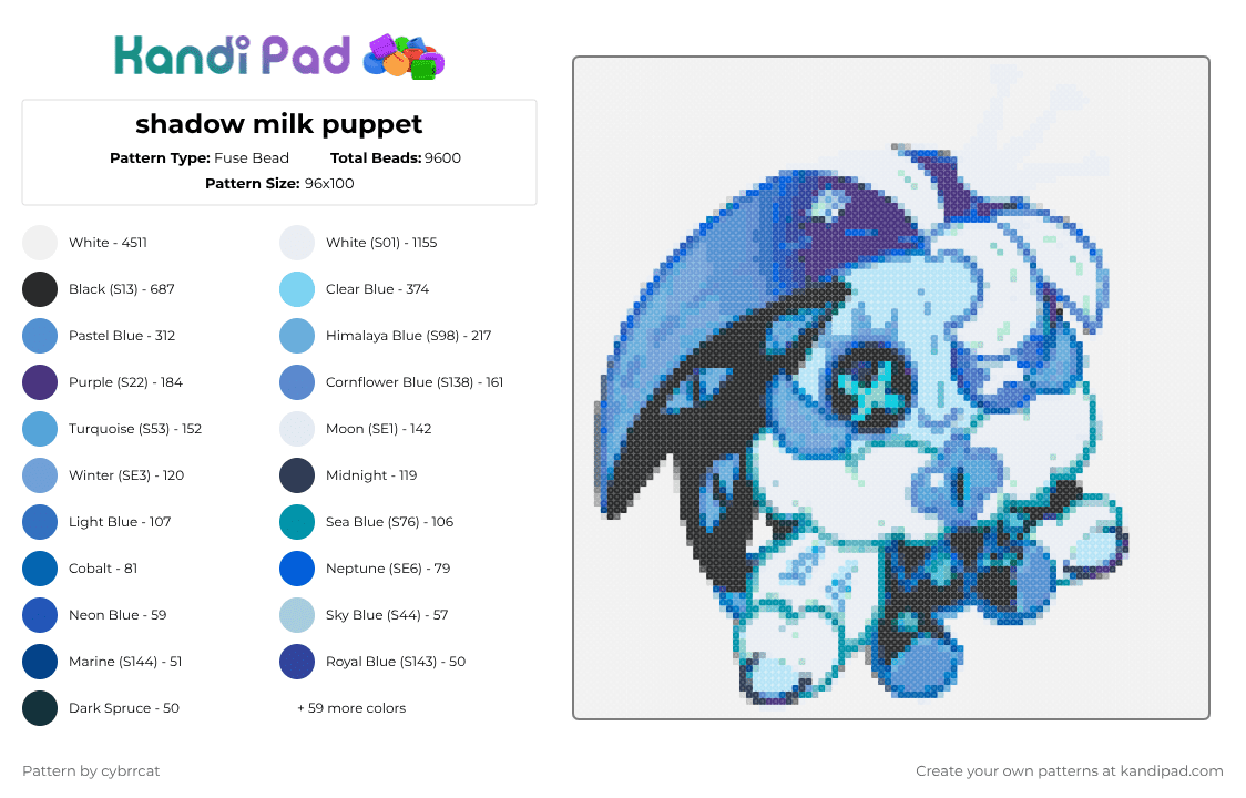 shadow milk puppet - Fuse Bead Pattern by cybrrcat on Kandi Pad - blue, light blue, white