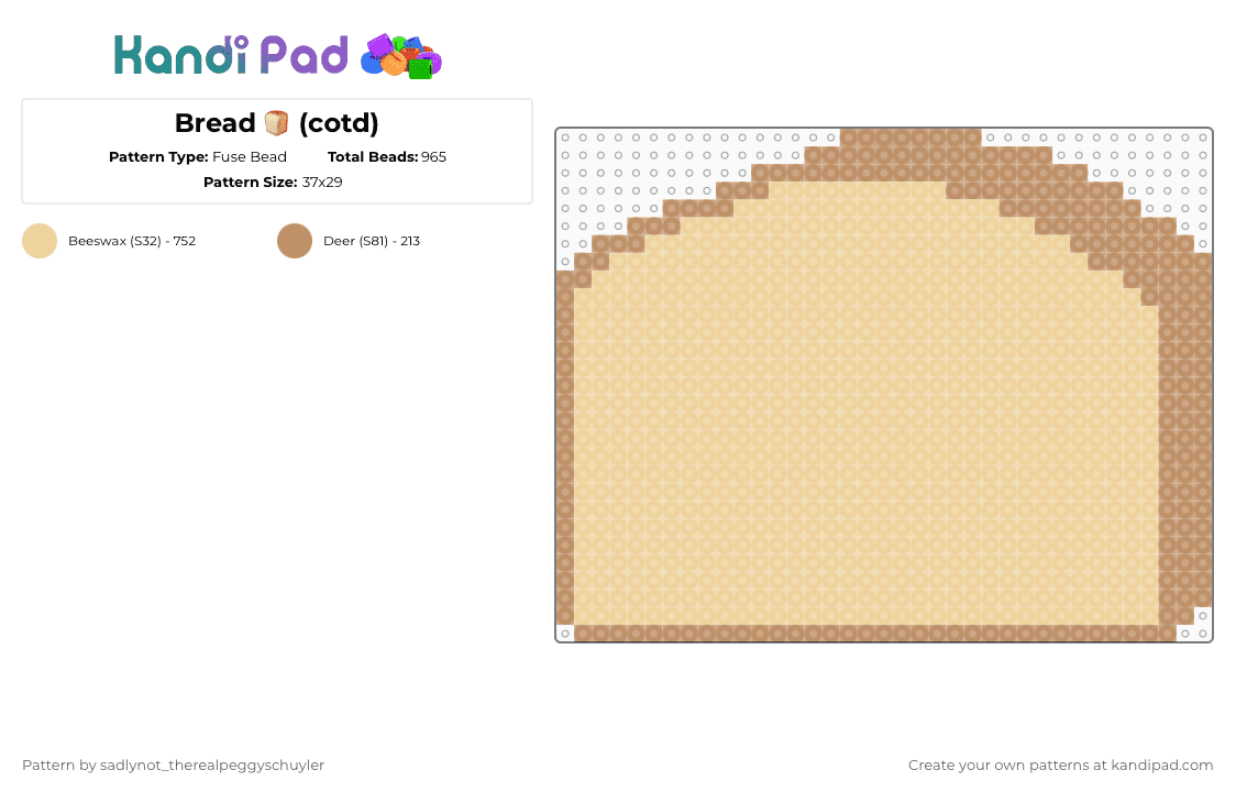 Bread 🍞 (cotd) - Fuse Bead Pattern by sadlynot_therealpeggyschuyler on Kandi Pad - beige,cotdbread,bread,toast,loaf,brown