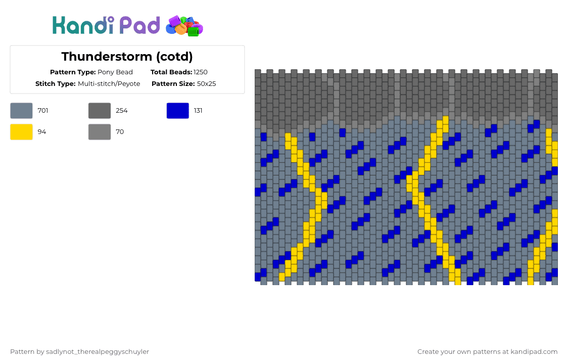 Thunderstorm (cotd) - Pony Bead Pattern by sadlynot_therealpeggyschuyler on Kandi Pad - gray,cotdthunder,thunder,storm,thunderstorm,lightning,cloudy,stormy,gloomy
