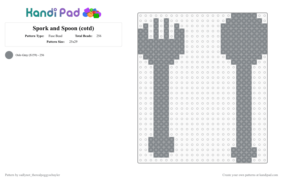 Spork and Spoon (cotd) - Fuse Bead Pattern by sadlynot_therealpeggyschuyler on Kandi Pad - gray,cotdutensils,fork,spoon,spork,utensil,knife,utensils,cotd