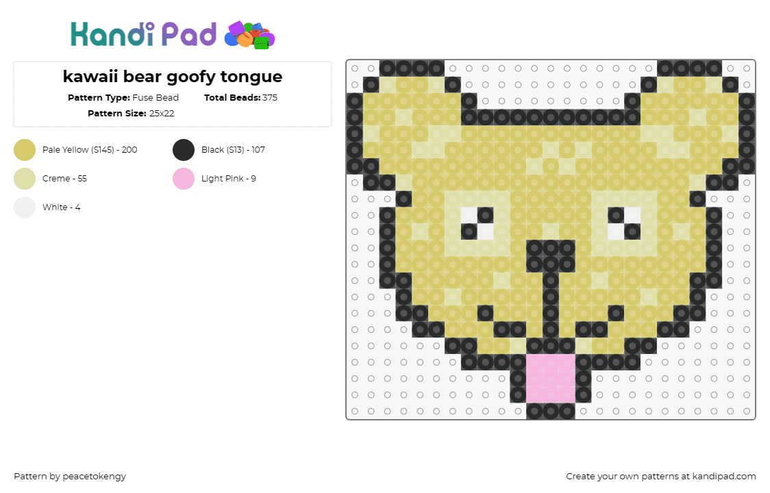 kawaii bear goofy tongue - Fuse Bead Pattern by peacetokengy on Kandi Pad - bear,tongue,kawaii,teddy,animal,goofy,silly,cute,adorable,whimsical,joyful,yello