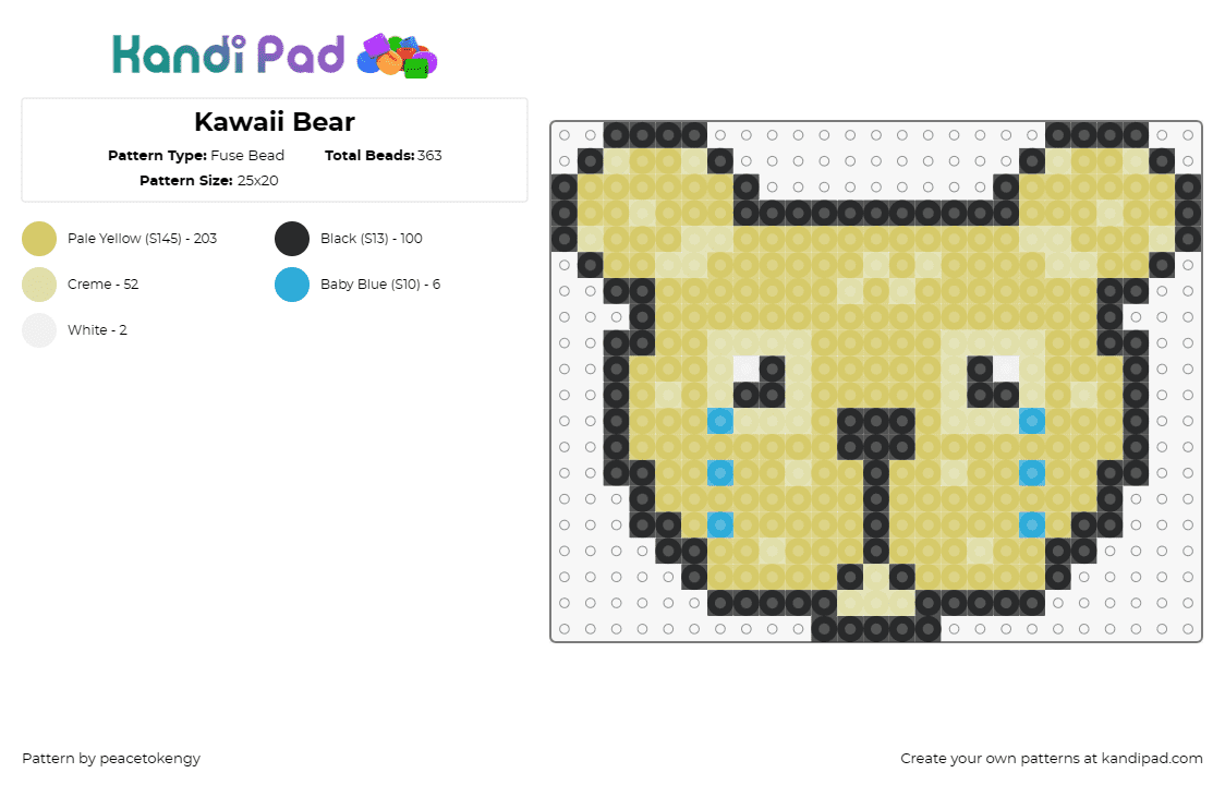 Kawaii Bear - Fuse Bead Pattern by peacetokengy on Kandi Pad - bear,sad,tears,kawaii,teddy,animal,cute,emotion,tan,yellow