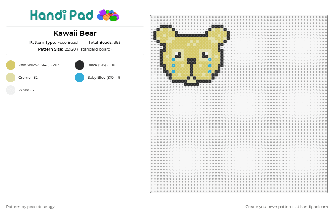 Kawaii Bear - Fuse Bead Pattern by peacetokengy on Kandi Pad - bear,sad,tears,kawaii,teddy,animal,cute,whimsy,emotion,tan,yellow