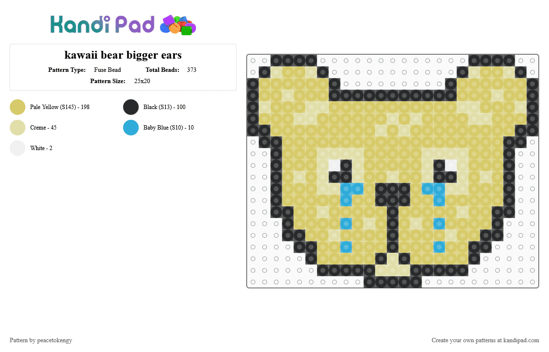 kawaii Bear 2 - Fuse Bead Pattern by peacetokengy on Kandi Pad - bear,sad,yellow
