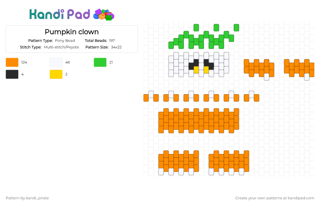 Pumpkin clown - Pony Bead Pattern by kandi_pirate on Kandi Pad - orange