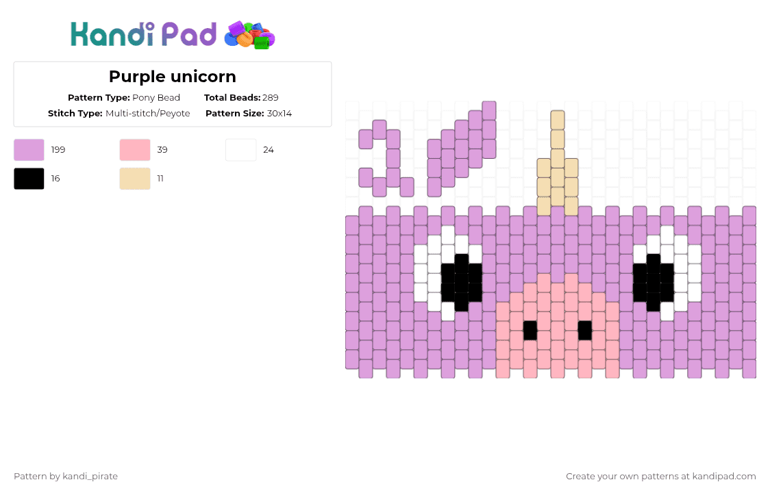 Purple unicorn Pony Bead Pattern - Kandi Pad | Kandi Patterns, Fuse ...