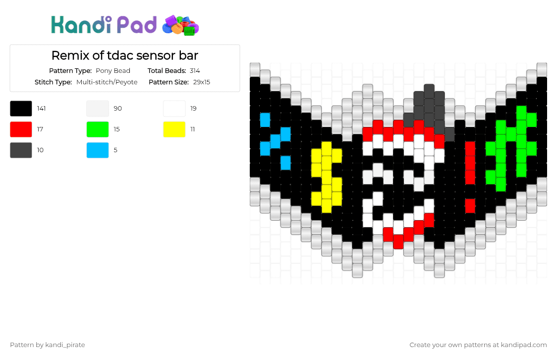 Remix of tdac sensor bar - Pony Bead Pattern by kandi_pirate on Kandi Pad - black,white,red,green