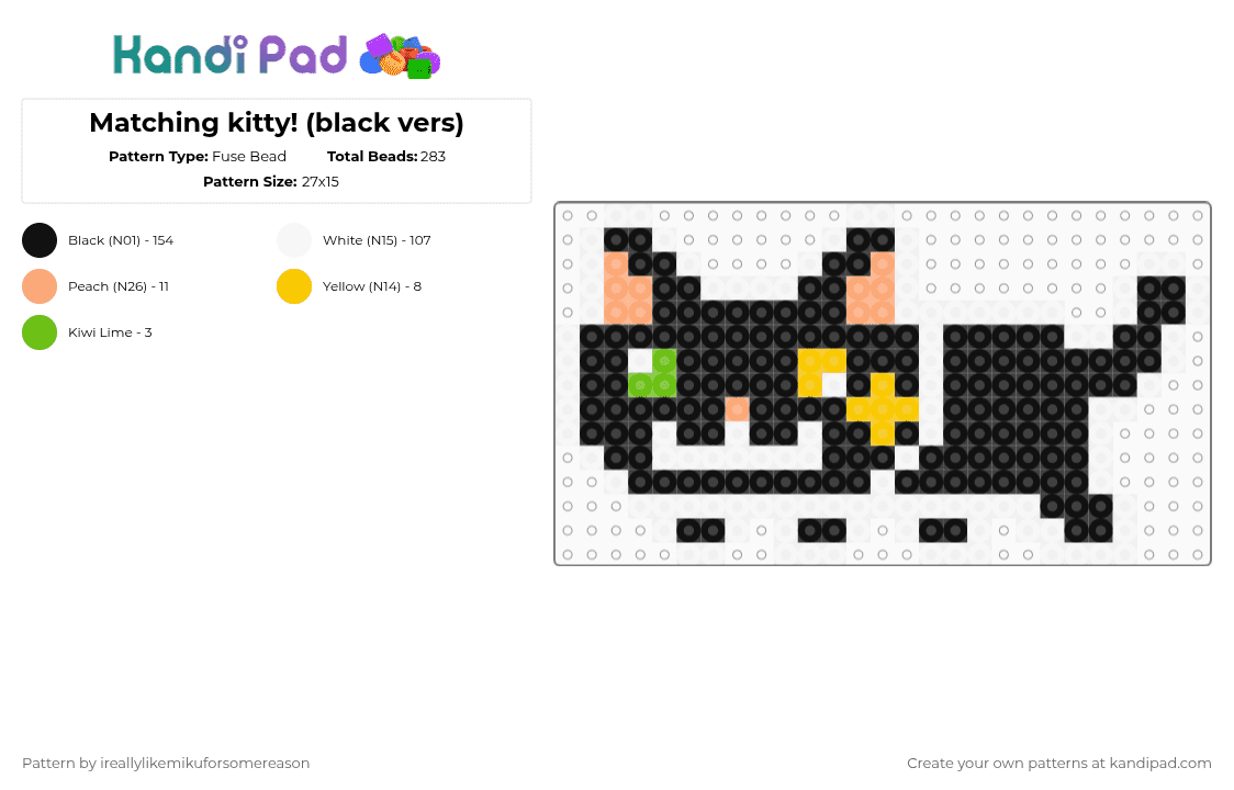 Matching kitty! (black vers) - Fuse Bead Pattern by toxx1cz on Kandi Pad - black,white,yellow,orange