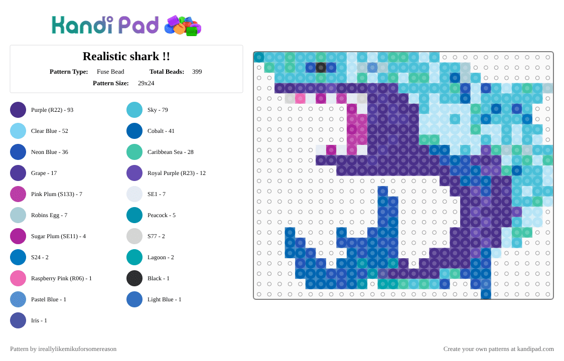 Realistic shark !! - Fuse Bead Pattern by toxx1cz on Kandi Pad - blue,light blue,purple,shark,realistic