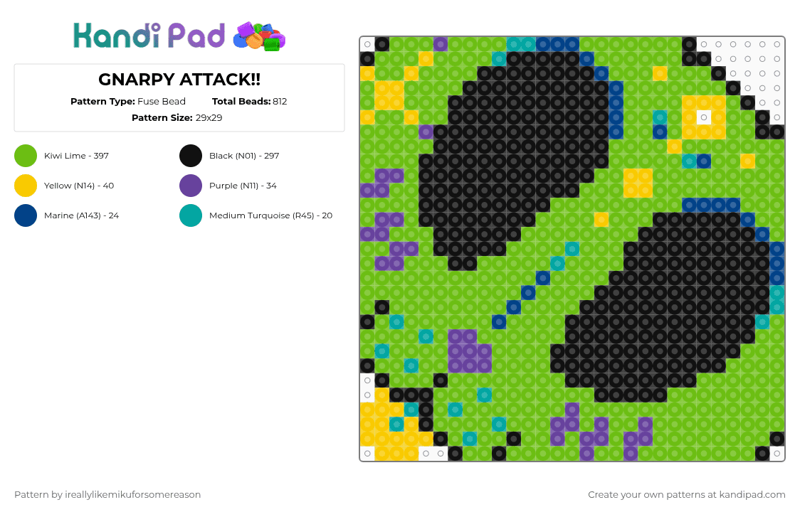 GNARPY ATTACK!! - Fuse Bead Pattern by toxx1cz on Kandi Pad - green