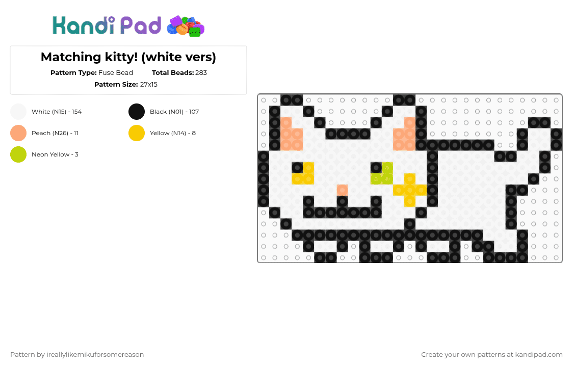 Matching kitty! (white vers) - Fuse Bead Pattern by toxx1cz on Kandi Pad - white,yellow,orange