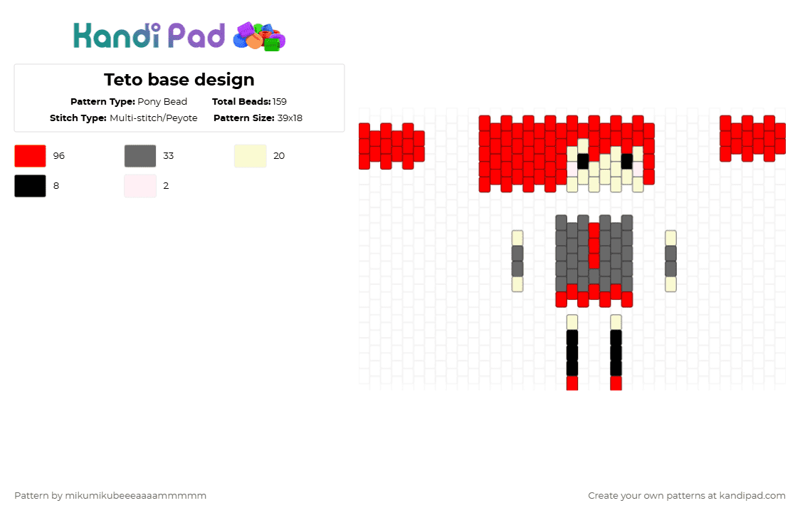 Teto base design - Pony Bead Pattern by mikumikubeeeaaaammmmm on Kandi Pad - red