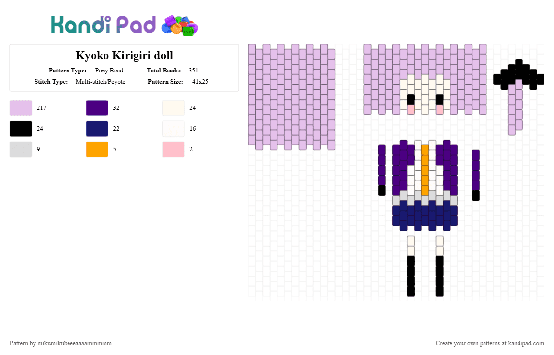 Kyoko Kirigiri doll - Pony Bead Pattern by mikumikubeeeaaaammmmm on Kandi Pad - pink
