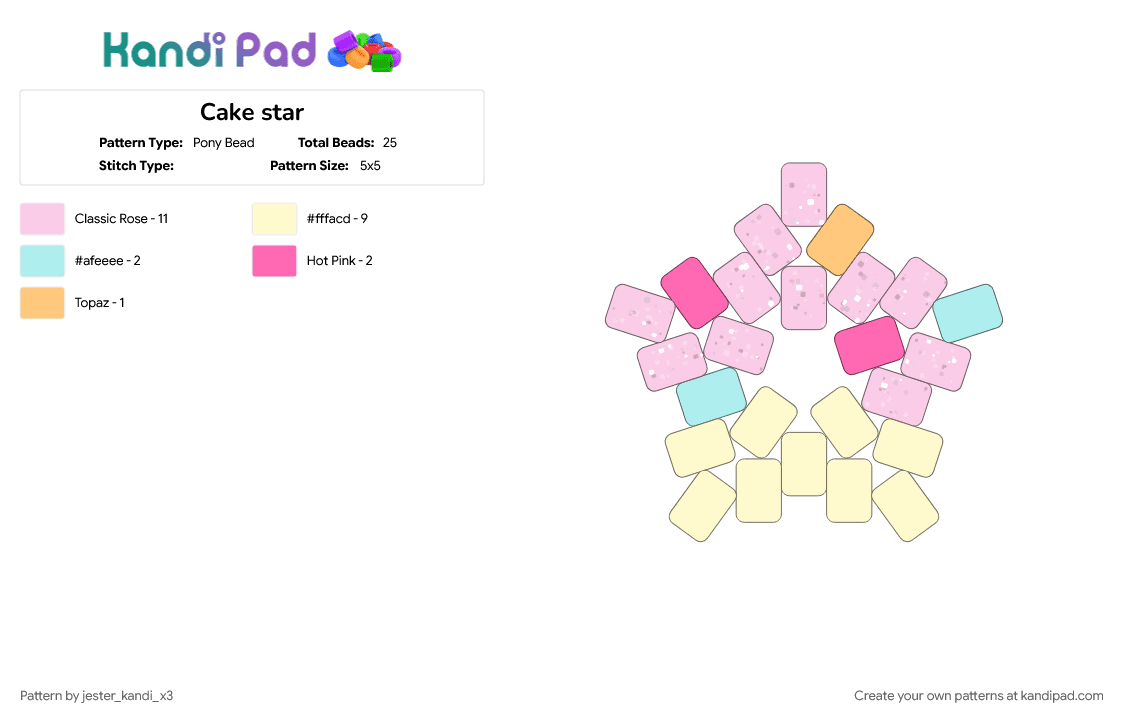 Cake star - Pony Bead Pattern by jester_kandi_x3 on Kandi Pad - pink, yellow