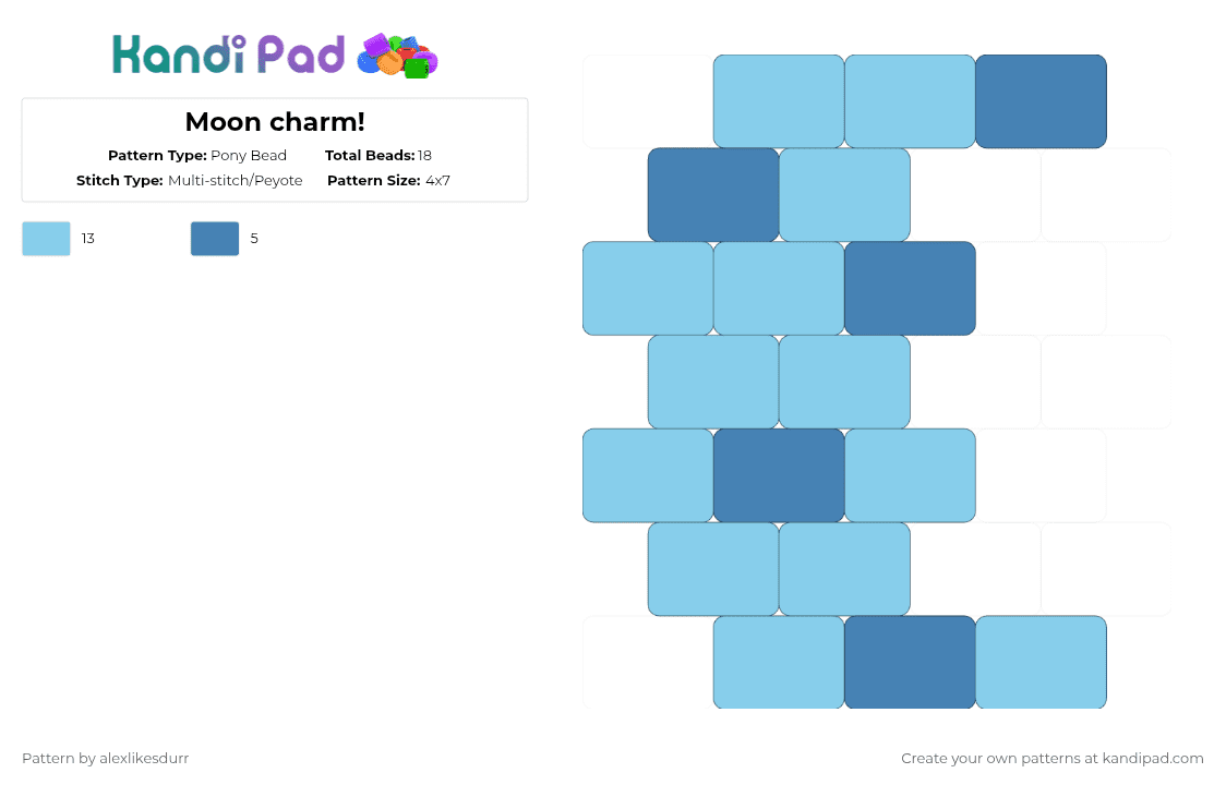 Moon charm! - Pony Bead Pattern by alexlikesdurr on Kandi Pad - light blue,blue