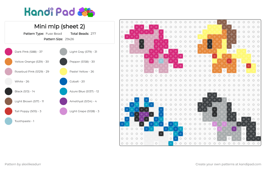 Mini mlp (sheet 2) - Fuse Bead Pattern by alexlikesdurr on Kandi Pad - gray, orange, pink, yellow