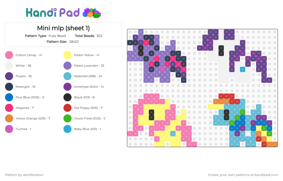 Mini mlp (sheet 1) - Fuse Bead Pattern by alexlikesdurr on Kandi Pad - purple,pink,light blue,colorful