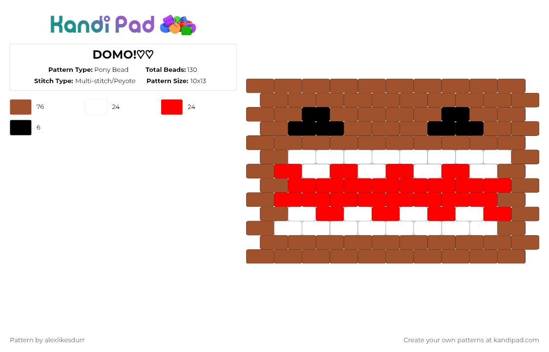 DOMO!♡♡ - Pony Bead Pattern by alexlikesdurr on Kandi Pad - red