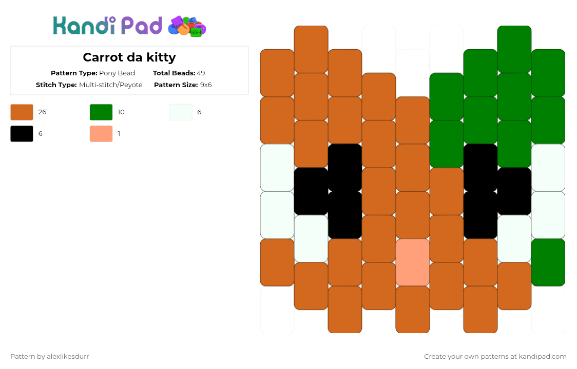 Carrot da kitty - Pony Bead Pattern by alexlikesdurr on Kandi Pad - orange,green