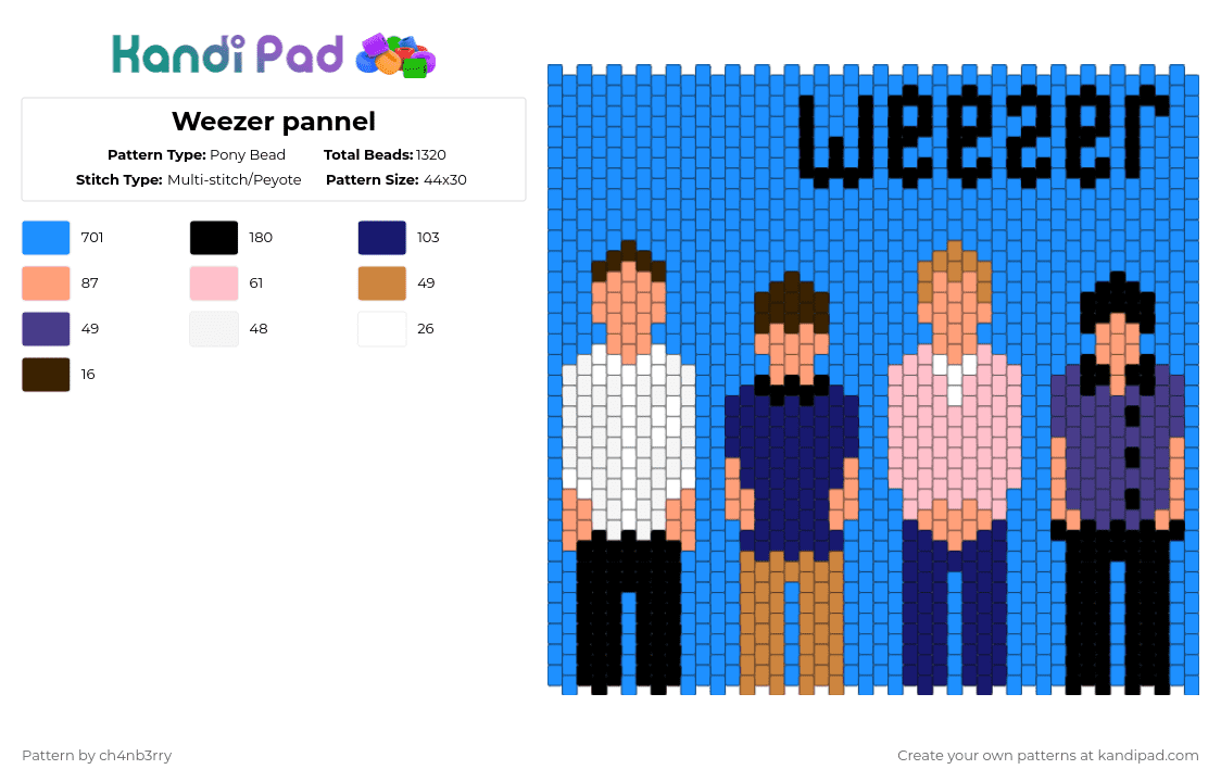 Weezer pannel - Pony Bead Pattern by ch4nb3rry on Kandi Pad - light blue